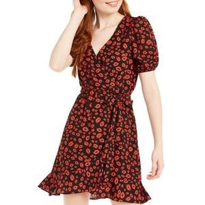 Lola Grace Juniors' Lip-Print Faux-Wrap Dress L